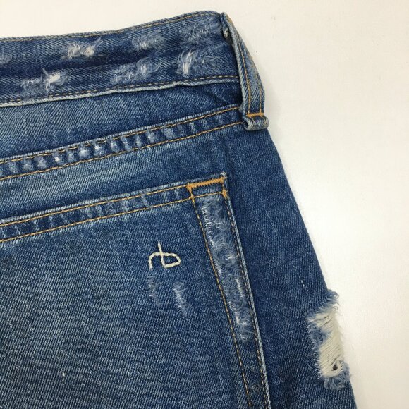 RAG & BONE Obispo Rebel 5 Pocket Logo Hardware Distressed Cuff Hem Denim Shorts - Picture 12 of 12